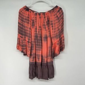 North Shore Tie Dye Ruffle Blouse Women's Size M Orange Bell Sleeve Y2K Flowy